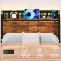 Furnulem Queen Bed Frame with LED Lights,Industrial Storage Headboard with Charging Station,USB Port,Under Bed Storage,Wood Platform with Strong Metal Support,No Box Spring Needed - Image 6