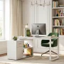 55.1" W : L-Shaped White Finish 1-Drawer Wooden Commercial Writing Desk with Open Shelves and Eco-Friendly Paint Finish - Image 2