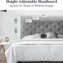 Allewie Queen Size Bed Frame, Velvet Upholstered Platform Bed with Adjustable Diamond Button Tufted & Nailhead Trim Headboard, Light Grey - Image 3
