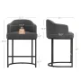 Crystal Charcoal Gray 26''Counter Height Linen Fabric Upholstered Bar Stool Kitchen Island Stool With Black Metal Frame - Image 3