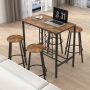 5 Pieces Bar Table and Stools Set with Wine Rack and Glass Holder - Image 2