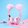 Girls Headphones for Kids with Microphone Glitter Bear Ear Cute Wired Kids Headsets for School Christmas (Pink) - Image 4