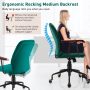 Green Velvet Home Office Chair with Wooden Armrest - Image 4