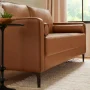 Goodwin 75.6 in. Square Arm Faux Leather Rectangle Sofa with Bolster Pillows in Caramel Brown - Image 2