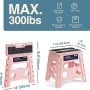 Flottian 13" Folding Step Stool for Adults and Kids Holds Up to 300 lbs,Non-Slip Folding Stools with Handle, Compact Plastic Foldable Step Stool for Bathroom,Bedroom, Kitchen,Sakura Pink,1PC - Image 2