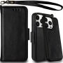 Mefon Genuine Leather Wallet Case for iPhone 13 Pro Max, Wireless Charging Compatible, RFID Card Protection, Magnetic Detachable, Luxury Flip Folio Phone Cases Cover, Tempered Glass Included (Black) - Image 1