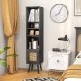 Black 6-Tier Tall Narrow Bookcase 54 Inches Slim Storage Cabinet with Adjustable Shelf - Image 1