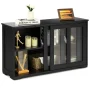 Giantex Stackable Buffet Cabinet, Kitchen Storage Cabinet with Sliding Tempered Glass Doors, Small Sideboard for Kitchen, Dining Room or Living Room, Black - Image 1