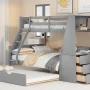 EUROCO Wood Twin over Full Bunk Bed with Twin Trundle, Built-in Desk with Shelf and 3 Drawers for Kids Teens Adults, 3-in-1 Beds, Gray - Image 4