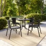Flash Furniture 28'' Square Glass Metal Table with Black Rattan Edging and 4 Black Rattan Stack Chairs - Image 3