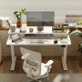 FEZIBO 40 x 24 Inch Height Adjustable Electric Standing Desk with Double Drawer, Stand up Home Office Computer Desk with 4 Height-Adjustable Feets & 2 Hooks, White - Image 3