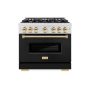 ZLINE - 36 in. Wide 6 Burner 5.2 cu. ft. Autograph Classic Dual Fuel Freestanding Satin Steel Range w/ Black & Gold Accents - Stainless Steel - Image 1
