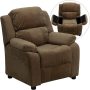 Deluxe Padded Contemporary Brown Microfiber Kids Recliner with Storage Arms - Image 3