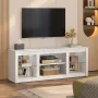 Bestier LED TV Stand for TVs up to 70", Entertainment Center with Storage Shelves, White Marble - Image 6