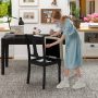 Set of 2 Black Kitchen Dining Chair with Linen Fabric and Storage Space - Image 2