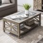 Magipa Modern Farmhouse Coffee Table, Solid Wood Coffee Table with Tempered Glass top, 45.5" X 26" Table top Rectangular Living Room Table, Industrial Coffee Table, Gray Coffee Table - Image 2