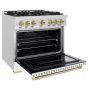 ZLINE - 36 in. Wide 6 Burner 5.2 cu. ft. Autograph Classic Dual Fuel Freestanding Range with White and Bronze Accents - White - Image 3