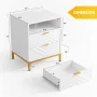 MARNUR LED Nightstand with 2 Drawers, Charging Station, White Modern Night Table High Gloss End Side Table for Bedroom - Image 5