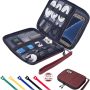 Travel Cable Organizer Bag Waterproof Portable Electronic Accessories Organizer for USB Cable Cord Phone Charger Headset Wire SD Card with 5pcs Cable Ties(Red) - Image 1