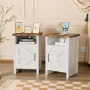 Devoko Nightstand Set of 2 Farmhouse Nightstand with Storage Shelves Bedside Tables End Table for Bedroom Modern Wood Side Table Living Room,White - Image 1