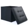LotFancy 13 in Faux Leather Storage Ottoman Cube,Square Foot Stool Ottoman with Storage,Black - Image 4