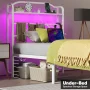 NISIEN Twin Size LED Bed Frame with Storage Headboard & Charging Station, Metal Platform Bed, White - Image 6