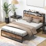 Full/Queen Bed Frame with 2-Tier Storage Headboard and Charging Station - Full Size - Image 2