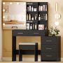 Ktaxon Lighted Makeup Vanity Table Set, Dressing Table with Sliding Mirror, Vanity Desk , White - Image 2