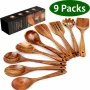 Natural Teak Wood Kitchen Utensils Set, 9 Piece Thickened Wooden Spoons and Spatula for Cooking, Non-Stick Heat Resistant Cookware, Brown - Image 1