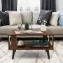 Costway Coffee Table Retro Mid-Century Coffee Table W/Storage Open Shelf Living Room - Image 3