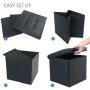 LotFancy 13 in Faux Leather Storage Ottoman Cube,Square Foot Stool Ottoman with Storage,Black - Image 3