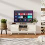 TV Stand Entertainment Media Console with 2 Rattan Cabinets and Open Shelves - Image 2