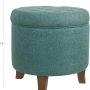 HomePop by Kinfine Fabric Upholstered Round Storage Ottoman - Button Tufted Ottoman with Removable Lid, Teal Woven - Image 3