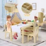 Kids Art Table and Chair Set with 2 Chairs Wooden Craft Table with Storage Shelves, Canvas Bins, Paper Roll, Kids Playroom Table - Image 6