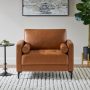 Goodwin Faux Leather Large Arm Chair in Caramel Brown with Bolster Pillows - Image 1