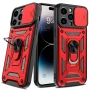 Elegant Choise for iPhone 14 Pro Case with Ring Stand Slide Camera Lens Protective Phone Cover, Red - Image 2