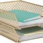 Gold File Organizer Office Inbox Gold Paper Tray Organizer for Desk - Gold Desk Tray - Gold Letter Tray Set of 2 Stackable Letter Trays for Desk Office Trays for Desk Organizer File Baskets for Desk - Image 1