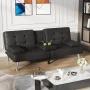 Homall Futon Sofa Bed Faux Leather Couch Modern Convertible Folding Recliner with 2 Cup Holders - Image 2