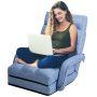 Blue Folding Lazy Floor Chair Sofa with Armrests and Pillow - Image 6