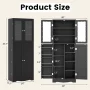 Costway 63.5" Tall Kitchen Pantry Storage Cabinet with Glass Door Storage Shelves Black - Image 3