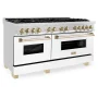 ZLINE - 60 in. Wide 8 Burner Autograph Legacy Dual Fuel Freestanding Range & White & Gold Accents (RAZ-WM-60-G) - Multicolor - Image 2