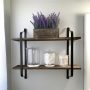 24in 2 Tier Iron Wood Wall Floating Shelf Industrial Wood Metal Storage Shelf - Image 6