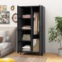 62 Inch Wicker Wardrobe with 2 Doors PE Rattan Closet with Hanging Rod - Black - Image 2