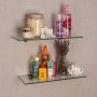 Pristine 16 in. W x 2 in. H. Clear Glass Floating Shelves with Chrome Brackets (Set of 2) - Image 2