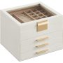 9.1 x 8 x 6.5 in. Cloud White MDF Jewelry Box with Glass Lid, 4-Layer Organizer, 3 Drawer, for Big and Small Jewelry - Image 1