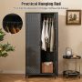 62 Inch Wicker Wardrobe with 2 Doors PE Rattan Closet with Hanging Rod - Black - Image 6