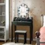 Makeup Dressing Table with Touch Switch Lighted Mirror and Cushioned Stool - Image 1