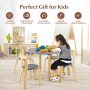5-Piece Kids Wooden Curved Back Activity Table and Chair Set with Toy Bricks - Image 4