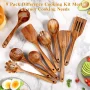 Natural Teak Wood Kitchen Utensils Set, 9 Piece Thickened Wooden Spoons and Spatula for Cooking, Non-Stick Heat Resistant Cookware, Brown - Image 5