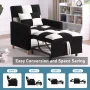 Aukfa Convertible Sleeper Chair Bed, Patchwork Pull Out Sofa Chair with Adjustable Backrest, Teddy - Black/White - Image 3